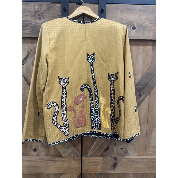 Allure Wearable Art Jacket Size Medium Yellow Vintage Crazy Cat Lady Cat Paws - Picture 4 of 6